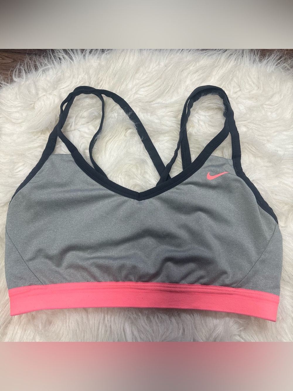 Nike Gray Sports Bra with Pink Accents and Strappy Back size Women’s Large